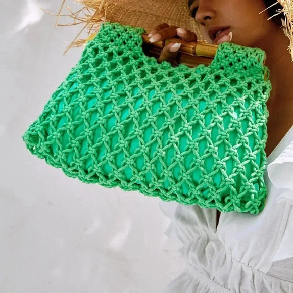 Green Vacation Women's Elegant Ladies Neon Hollow Out Crochet Bag - Picture 5 of 9